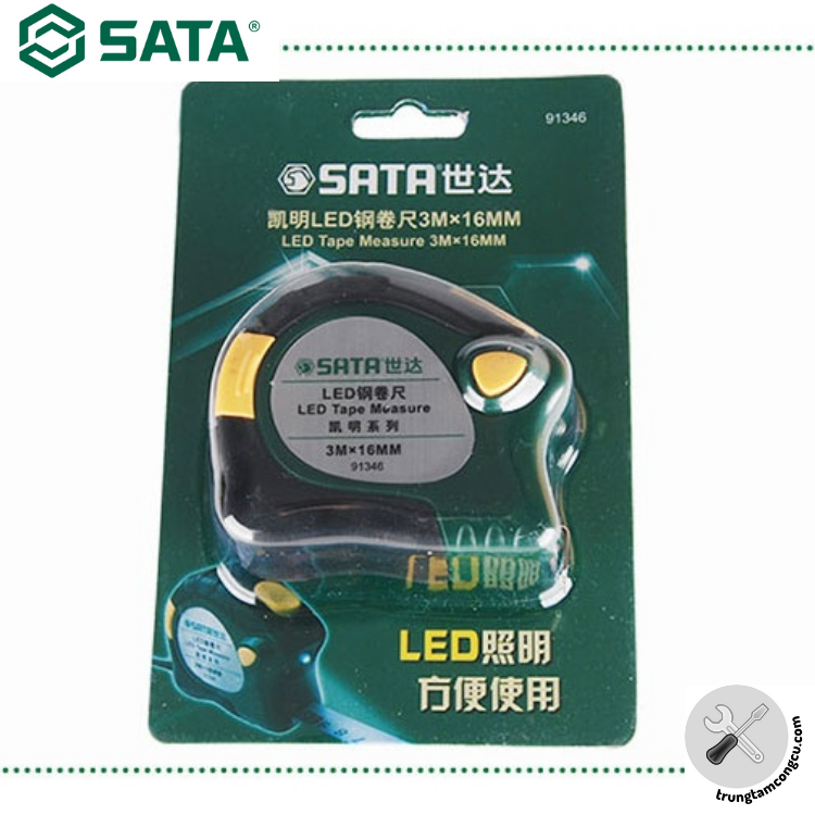 Thước cuộn thép có đèn led 3.5m Sata 91346